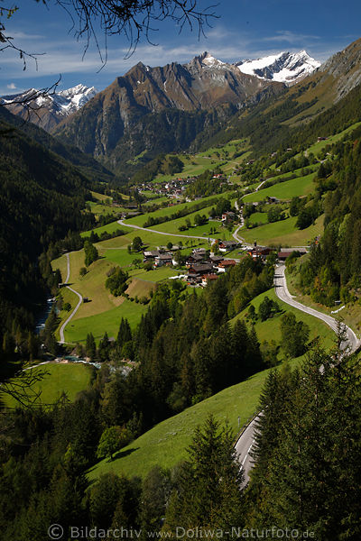 Prgraten-Tal Bergsicht Alpendrfer Grnwiesen Naturfoto unter Malham-Gletscher (weiss kees)