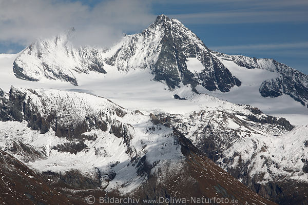 Groglockner Gipfel in Schnee Glocknerwand Winterlandschaft Naturbild Osttirol Sdblick