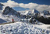 Gipfel Brunkpfl Bergsicht zu Groer Zunig Winterlandschaft Photo mit Frau auf Wanderweg