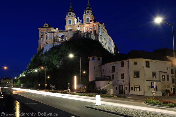 Burg Melk Kloster Residenz Nachtlichter ber Donaustrasse Altstadt Reise Romantik Nachtfotos