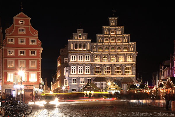 Schütting Backsteinbau Am Sande Nachtfoto Lüneburg historische Altstadt Adventbild