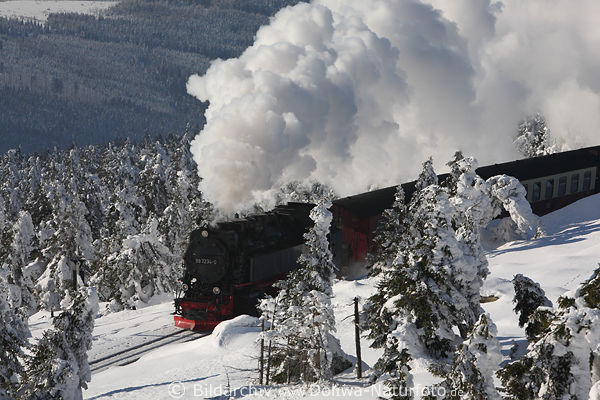 Brockenbahn in Schneelandschaft Harz Naturfoto Dampfzug Romantik Winterbild Hochharzreise