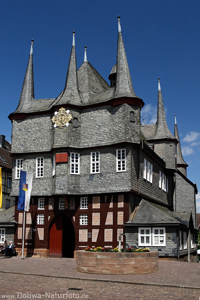 Rathaus von Frankenberg 10 Trme-Fachwerkbau berhmtes Wahrzeichen