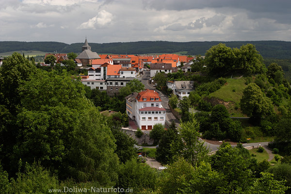 Waldeck Panorama vom Schloss Blick auf Stadt Grnwlder Waldecker Landschaft