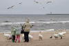 41813_ Mwen & Schwne Ftterung an Ostsee, Frau mit Kinder in Wind am Meer
