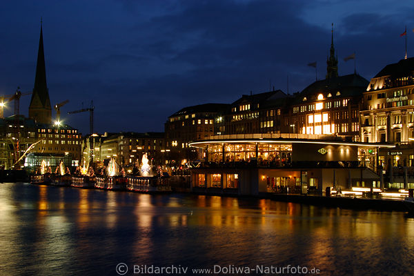 Jungfernstieg Alsterpavillon Caf-Restaurant Citypanorama Bild an Binnenalster Schiffsanleger