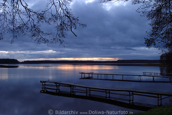 Mole Holzstege Morgendmmerung Rodenau Wasserlandschaft Krsten See blaue Stunde Naturbild