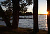 Masurenfoto Haarschen Seeufer-Bume Wassersteg mit Angler, Landschaftsbild Romantik-Sonne