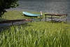 Masuren SeeUfer Landschaft Bild Boot Stegs grne Wasserpflanzen Flora Czos-See