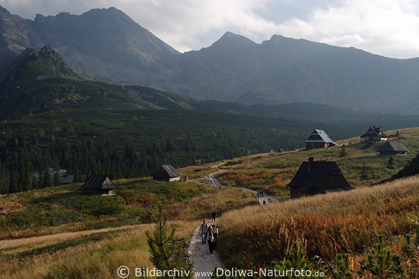 Gasienicowa Hala Wanderweg Foto im Bergtal Hohe Tatra Gipfelsicht ber Holzhtten