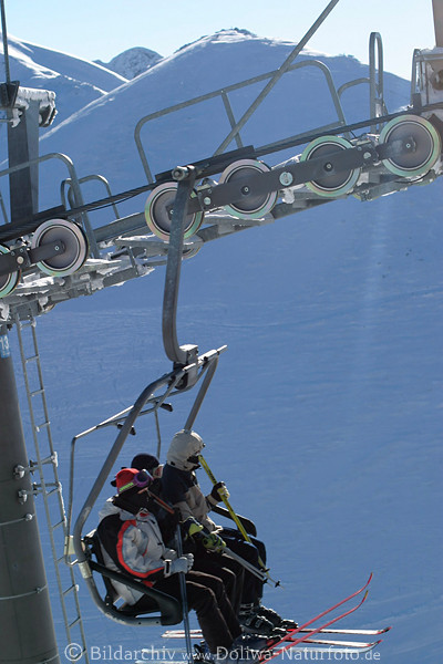 Skilift Sessellift Radkette Rderaufhngung Foto mit Skifahrer Skier vor Bergspitzen am Kasprowy Wierch