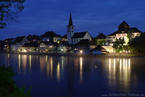 Diessenhofen Nachtbild am Rhein Wasserromantik Schweiz-Sduferstadt