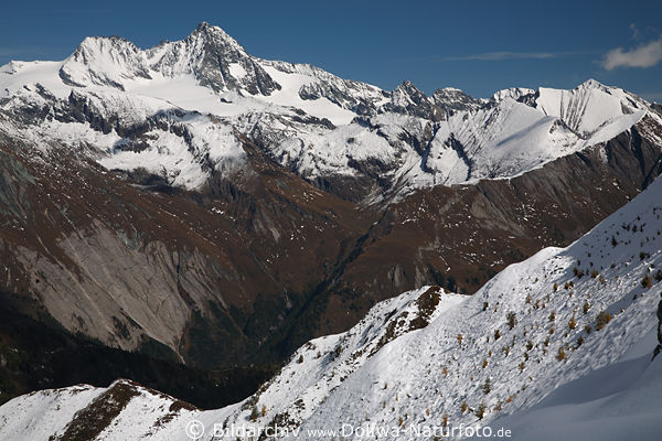 Gipfel Berggrte Hohe Tauern weisse Winterlandschaft Naturbild ber graues Kalsertal-Kessel
