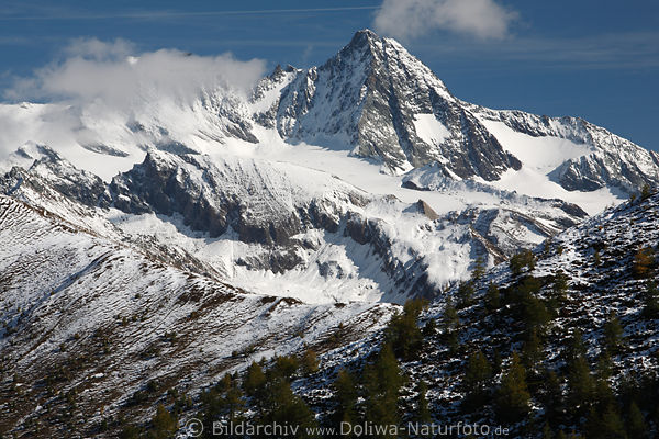 Groglockner in Schnee Alpengipfel Sdblick-Panorama von Osttirol