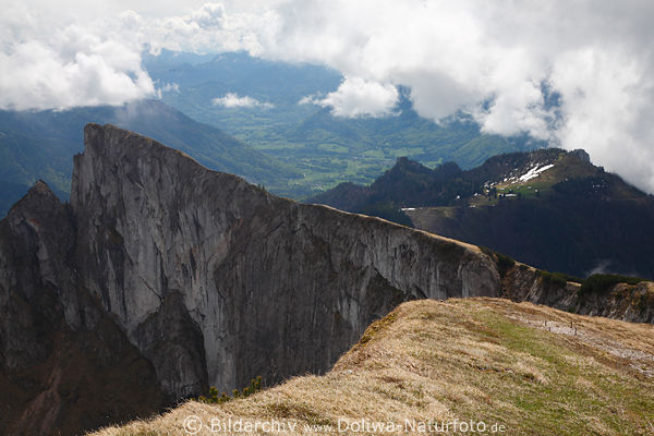 Schafbergfelsspitze Naturfoto Steilfelsen abfallend in tiefe Kluft Wolkenloch Almblick