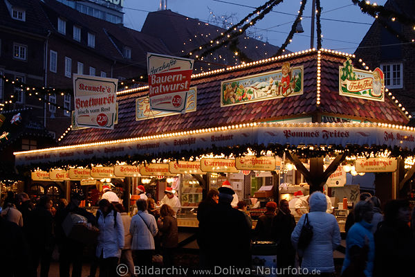 Bremer Weihnachtsmarkt Bauernbratwurst bunter City-Stand