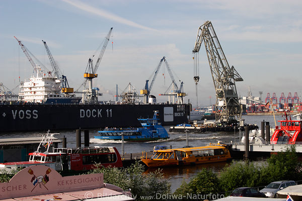 Fischmarkt Hamburg Werft Krne Hafenblick auf Elbe Schiffe