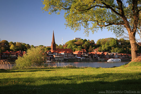 Flussuferstadt Lauenburg Lichtstimmung Naturfoto Frhlingswiese Cityblick