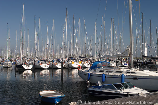 Jachthafen Segelboote-Masten in Heiligenhafen Wasser Anlegestelle