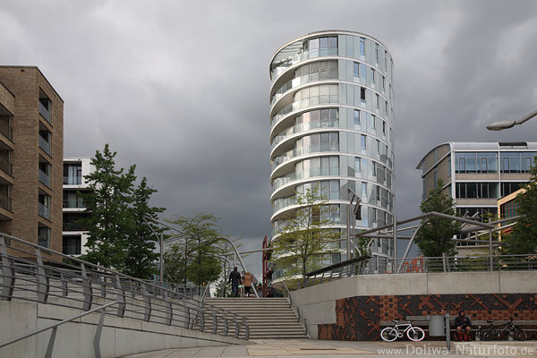 Vasco-da-Gama Platz, oval Hochhaus, Kaiserkai Immobilie, moderne Architektur, Hafencity Hamburg