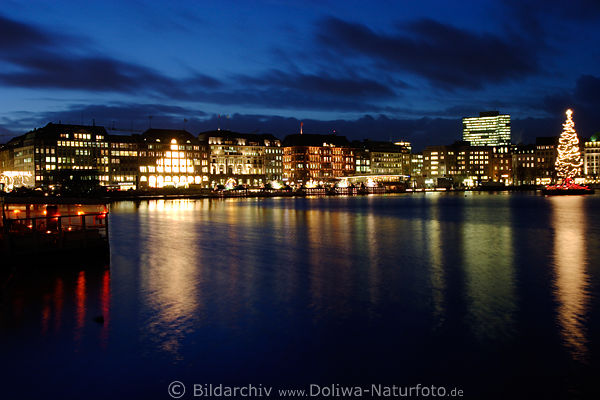 Hamburg Alster See City Nachtpanorama Wasser Landschaft Weihnachten Tannenbaum 