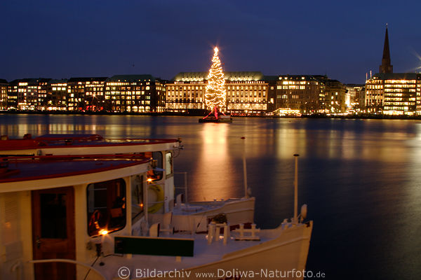 Alster Schiff Tannenbaum Hamburg Wasserblick Adventzeit Lichter Dmmerung Panorama Bild