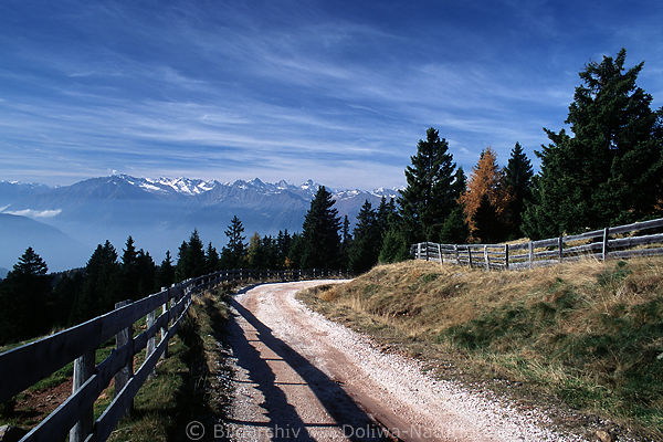 Sdtiroler Alpen Bergweg Zune zur Almen Berghtte Naturfoto mit Panoramasicht auf Bergkette