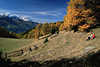 Sdtirol Lrchenpfad Wanderrast in Naturbild Seniorenpaar in Herbst vor Bergpanorama