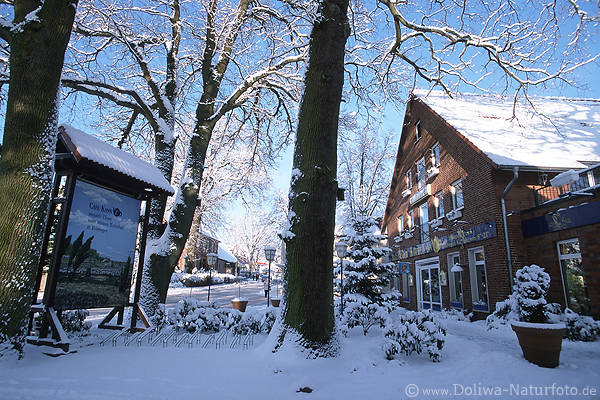 Bispingen Winterbild an der Hauptkreuzung am Hotel Harmshof Caf Kanne