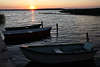 Boote am Seestegs in Wasser Lasmiady See abendliche Stimmung in Malinwka bei Stradaunen