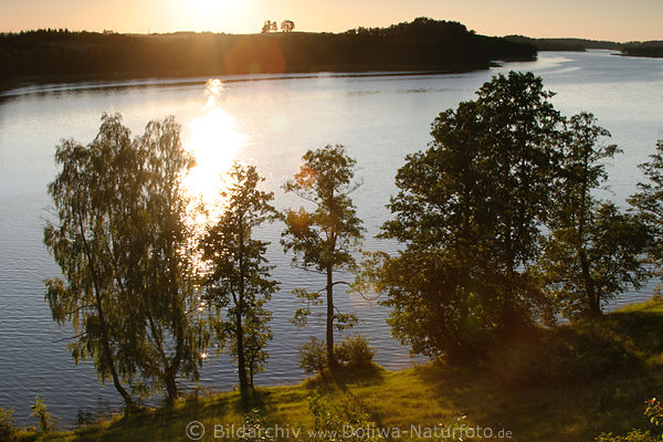 Sonnenuntergang ber Wasser Landschaft Panorama Hessen-See Masuren Natur Romantik Uferbume in Gegenlicht Mazury jezioro natura