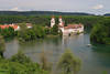Kloster Rheinau Insel Wasserschleife des Rheins Schiff grne Flussufe